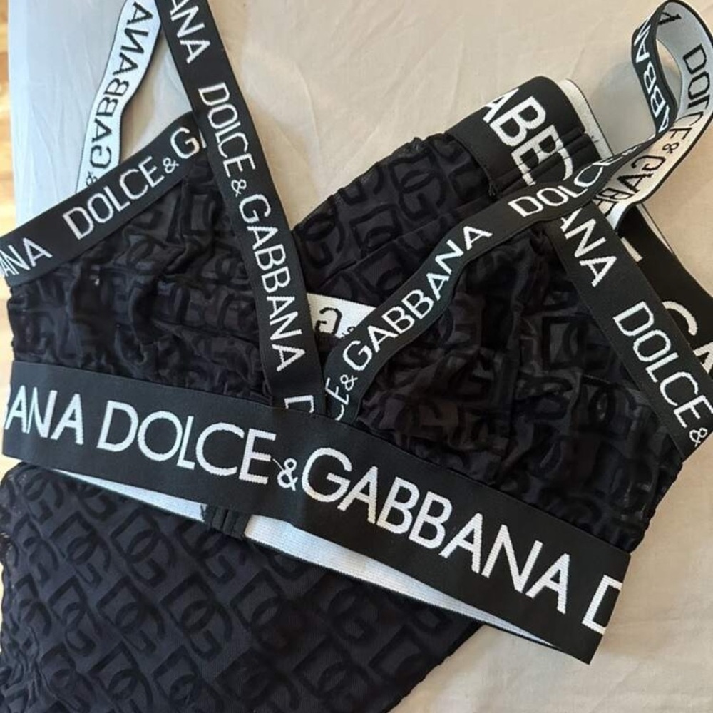 Dolce & Gabbana Black Triangle Bra & Tights Set